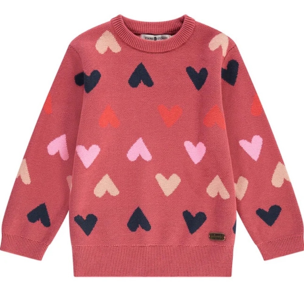 STAINS AND STORIES All over heart knit crew neck pull over 💗